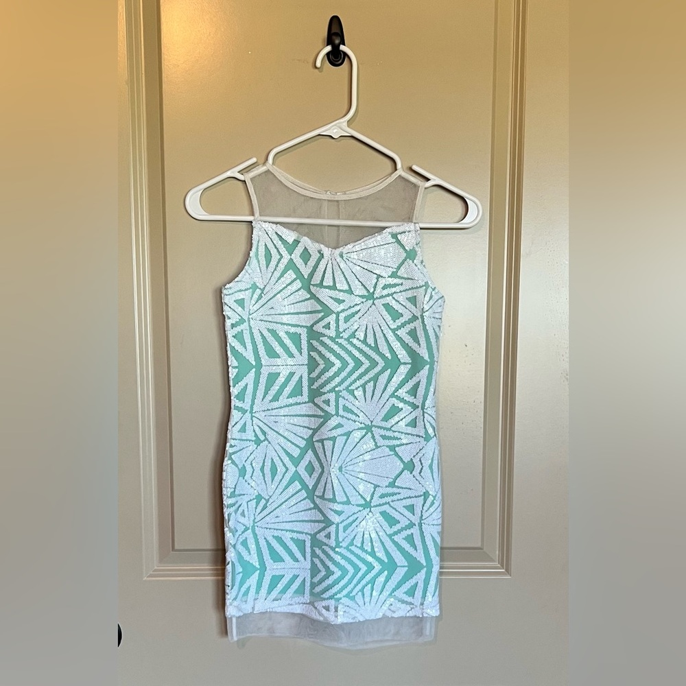 Mint Green and White Sequin Dress Size 8